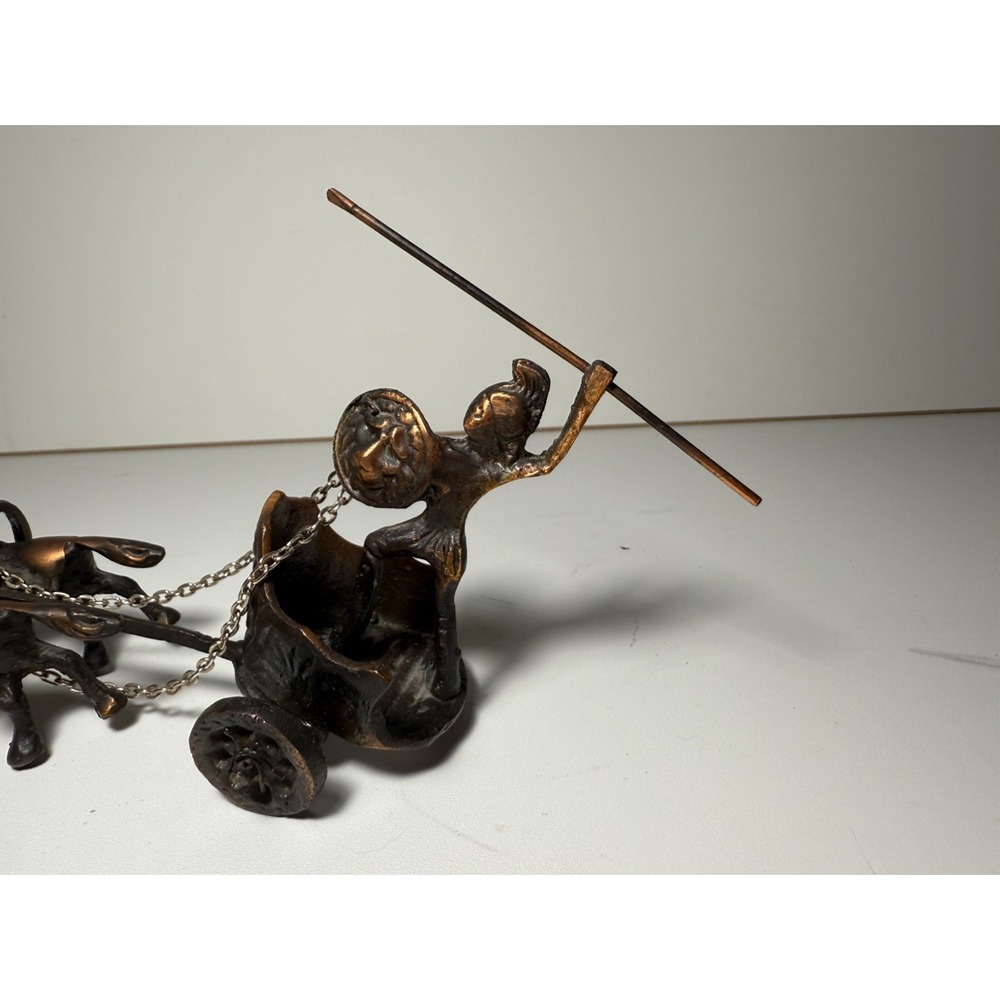 Vintage Cast Bronze Warrior Chariot Figurine Sculpture Horses Classical Scene - Picture 8 of 10